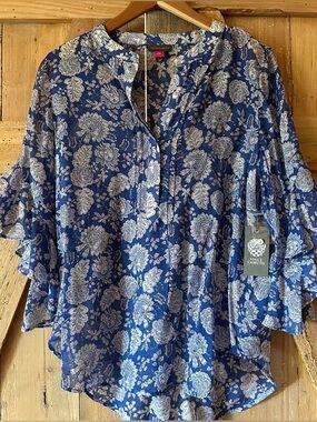 NEW Vince Camuto Ruffle Blouse with Mandarin Collar Size M